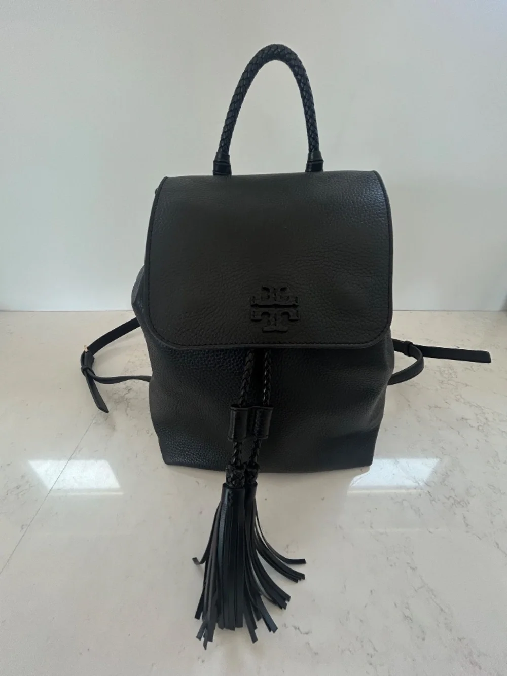 NWOT Tory Burch Thea Black Leather Backpack with Tassel